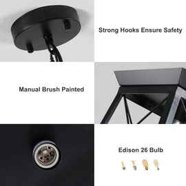XIPUDA Farmhouse Pendant Light Fixture Kitchen Island Lighting Industrial Metal Ceiling Hanging Farmhouse Chandeliers for Dinning Room Living Room (Black)