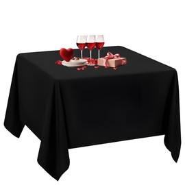 Trimming Shop Black Square Polyester Tablecloth, 54" x 54" Premium Linen Table Cover, Washable Fabric Table Cloth for Dining Table, Banquet, Wedding, Christmas, Birthday, Parties, 1pc