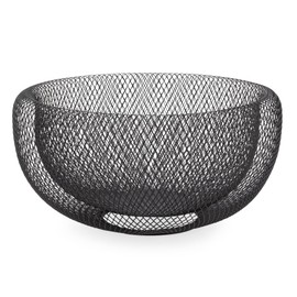 Torre & Tagus 11 Inch Black Double Wall Wire Mesh Metal Decorative Bowl, Modern Fruit Bowl Basket for Kitchen Island, Dining Room Table, Entryway Console, Great Room Accent Table, Home Office Decor