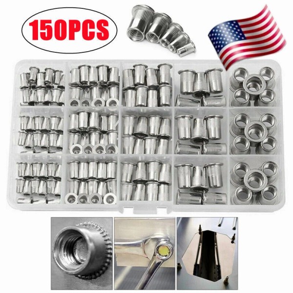 Unbranded 150PCS Rivet Nuts Kit Flat Head Threaded Insert Nutsert