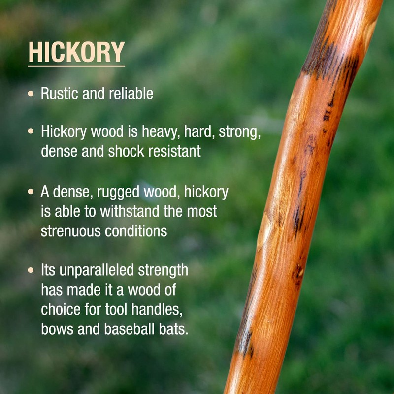 Brazos Handcrafted Wood Walking Stick, Hickory, Traditional Safari Style Handle,