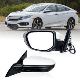 Xingshihuang For HONDA CIVIC Side Mirror Left Driver (2012-2016) with Power Mirror Manual Folding丨Without Turn Signal Light Non-Heated Match to Taffeta White Replace#76258-TBA-A02ZA HO1320283(3 Pins)