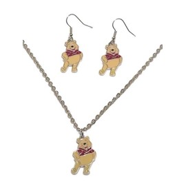 TCB Creations Winnie Cartoon Pooh Bear Pendant Necklace and Earring Set