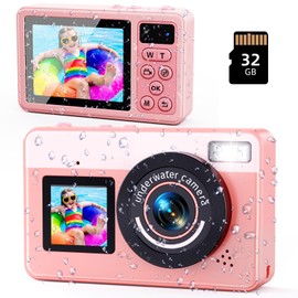 Digital Camera,10FT Underwater Camera with 32G, 2.8'' Dual Screen Waterproof Compact Small Portable for Snorkeling,18X Digital Zoom for Kids Teenagers Beginners Adults