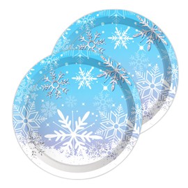 ipalmay Snowflake Party Plates Serves 24, Winter Snow Themed Disposable Paper Plates for Christmas, Holiday Celebration, Baby Shower, Wedding, Bridal Shower, New Year Blue White Party Supply