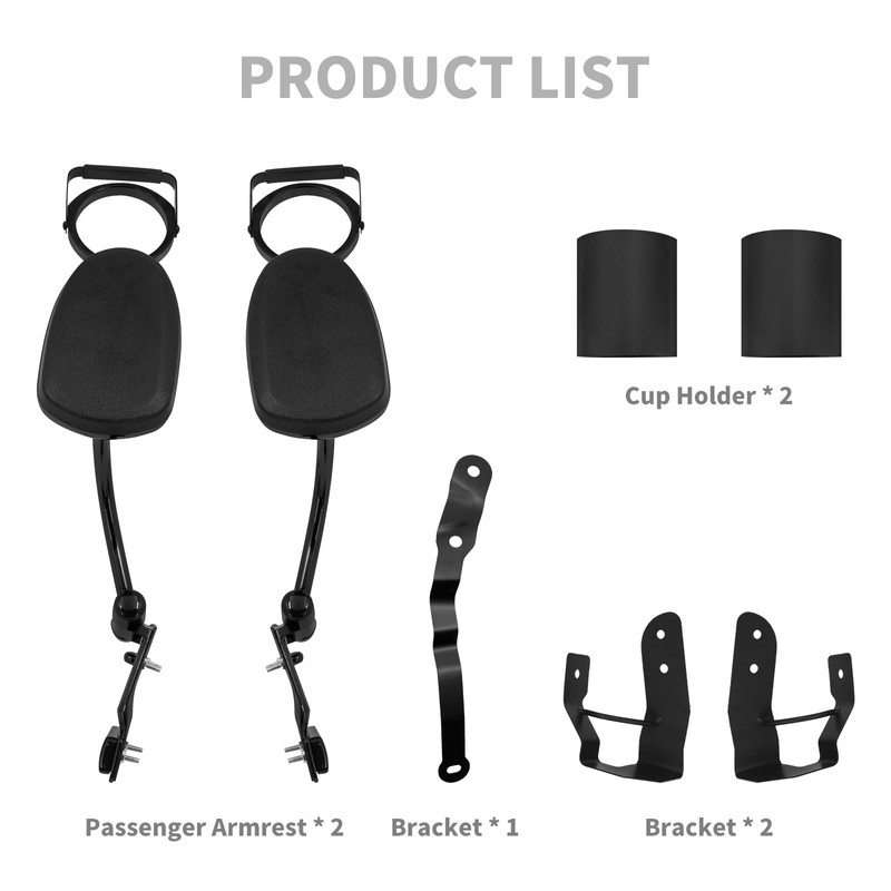 HCmotorku Black Passenger Armrests with Cup Holder Adjustable Fit for