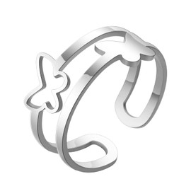 kkjoy Stainless Steel Five Flower Ring Adjustable Open Finger Rings for Women Girls, Stainless Steel, No Gemstone