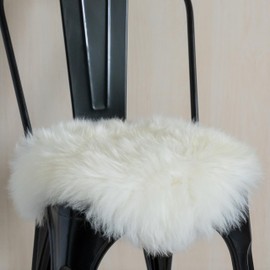 Khara Home Premium 100% Genuine Long Hair Sheepskin Chair Pad 15" Diameter Natural White Seat Cushion Cover for Office, Dinning and Desk Chair Made in Argentina