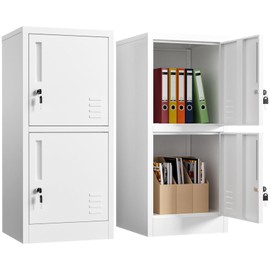 BAVNNRO 2 Door Metal Locker Storage Cabinet with Locking Doors and Shelves File Cabinet Organizer Suitable for Office, Home, Living Room (White)