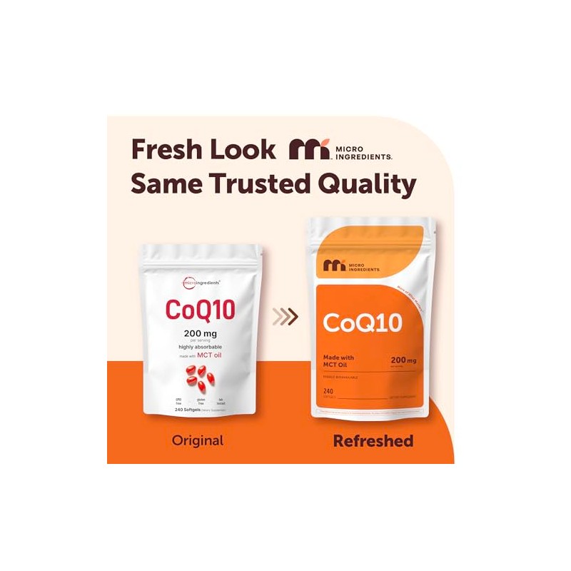 Micro Ingredients CoQ10 200mg Per Serving, 240 Softgels | Made