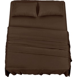 ComfyWell Double Bed Sheets Fitted - Double Sheet Deep Pocket (35 cm) - Soft Brushed Microfibre Fabric Brown Bedding - Shrinkage and Fade Resistant. (Double (135x190cm), Brown)