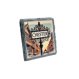 Chester Cityscape Slate Coaster – Vintage-Style Printed Stone Drink Coaster, Decorative and Durable (slco-kf25-2562)