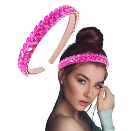 Brihasory Rhinestone Headband for Women and Girls st.Patrick's Day Green Sparkling Crystal Headwear Christmas Party Prom Bridal Hair Accessories for Wedding(Pink)