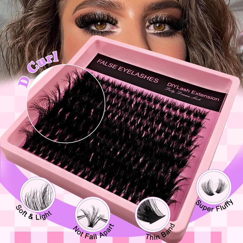 Eyelash Extensions Set, 200 Pieces, Fluffy Artificial Eyelash Clusters, Lashes