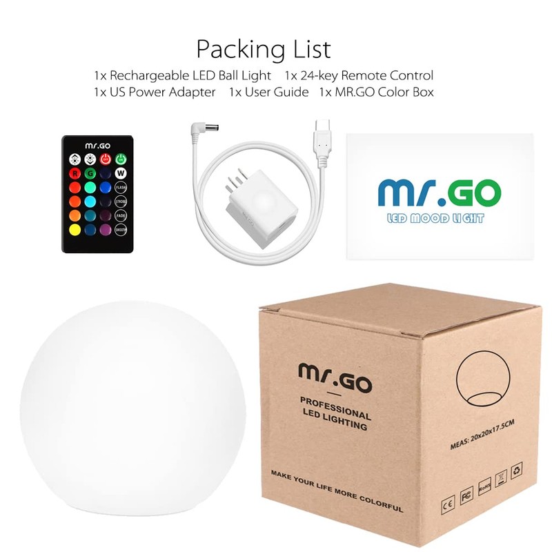 Mr.Go 8-inch Ultra-Fun LED Glowing Ball Light w/Remote, RGB Color