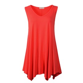 LARACE - playera sin mangas de talla grande para mujer, cuello en V, playera de verano, sin mangas, blusa holgada y fluida, Rojo -, 4XG