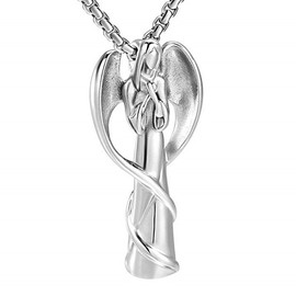 CikSco Stainless Steel Angel Cremation Urn Pendant Necklace Memorial Wing Angel Keepsake Urn Cremation Necklace for Ashes with Filling Kit (Silver)