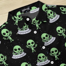 GEPOS Alien Hawaiian Shirts for Unisex, UFO Casual Button Down Summer Shirt, Birthday Gifts