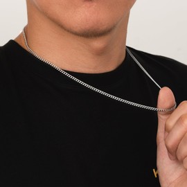 KRKC Men's Necklace, 14K Gold Plated / Silver Stainless Steel Cuban Link Chain Curb Chain 3/4/5/6 mm, Nickel-Free Thin Chain Link Chain for Men, Length 45-61 cm, Stainless Steel