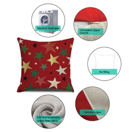 Anbaituor Christmas Cushion Cover - 4 Pack Cotton Linen Red Decorative Christmas - Throw Pillow Case Cushion for Sofa Living Room Bed Couch Car Square Pillowcase, 18 by 18 (Xmas tree-Red)