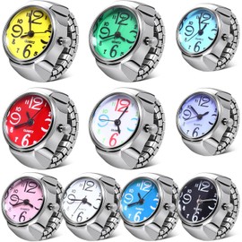 Landical - Juego de 10 relojes de dedo ajustables para mujeres y hombres, reloj de cuarzo redondo y elástico creativo
