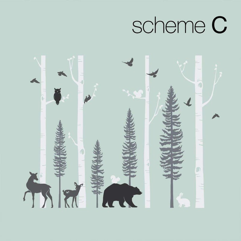 Simple Shapes Birch Trees with Animals Wall Decal - Scheme