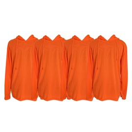 Set of 4 Pcs Men UPF 50 Neon Color High Visiable Sun Protection Bird Eye Safety Long Sleeve Shirts with Hoodie (Large, Orange)