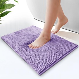 Moonlight Bedding Bath Mat Non Slip Anti Mould - Chenille Shower Mat Lilac 40 x 60 cm Super Absorbent Bathroom Mat Machine Washable Extra Soft Fluffy Bathmat