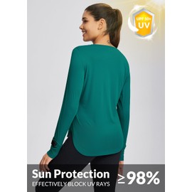 baleaf Women's UPF 50+ Sun Shirts UV Protection Long Sleeve Rash Guard Lightweight Quick Dry SPF Outdoor Hiking Running Clothing Teal XL