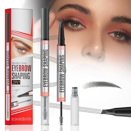2-in-1 Augenbrauenstift mit Brauengel, Wasserdichter Augenbrauenstift mit 4 Gabelspitze Applikator, Langanhaltender Kein Verwischen Eyebrow Pencil für volle und definierte Augenbrauen (grau)