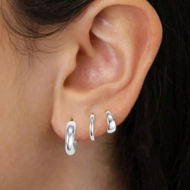 AIMCOO 925 Sterling Silver Hoop Earrings Set for Women, Lightweight Chunky Small Hoop Hypoallergenic Earrings, Trendy Cute Teardrop Twisted Huggie Hoops Earrings Jewelry Gifts for Women (6 pairs)