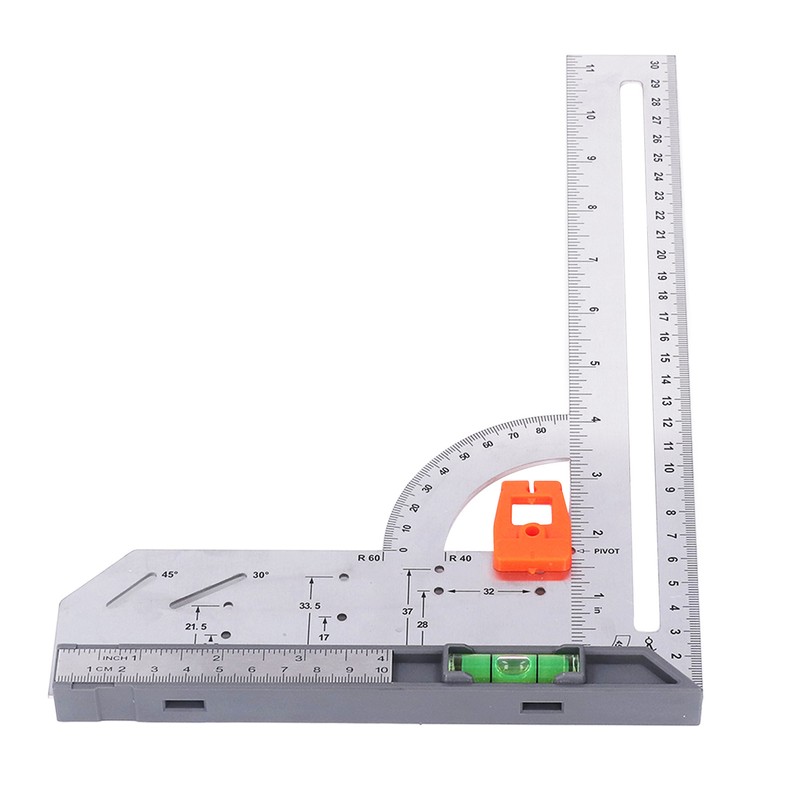 12in L Square Ruler Multifunction Scale Standard Carbon Steel Detachable