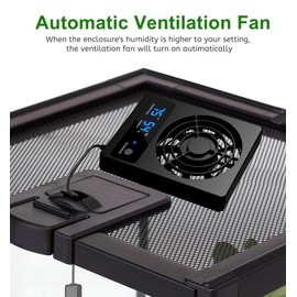 Ventilation Fan for Reptile Enclosure, Efficient Smart Cooling Fan, Reptile Humidity Gauge with LED Display, Speed Adjustable Dehumidifier for Rainforest Terrarium Vivarium Amphibians Reptiles Snakes