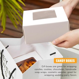 Pinafresa 50 Pieces Mini Kraft Paper Box with Window Present Packaging Box Treat Box for Homemade Soap Treat Bakery Candy (White)