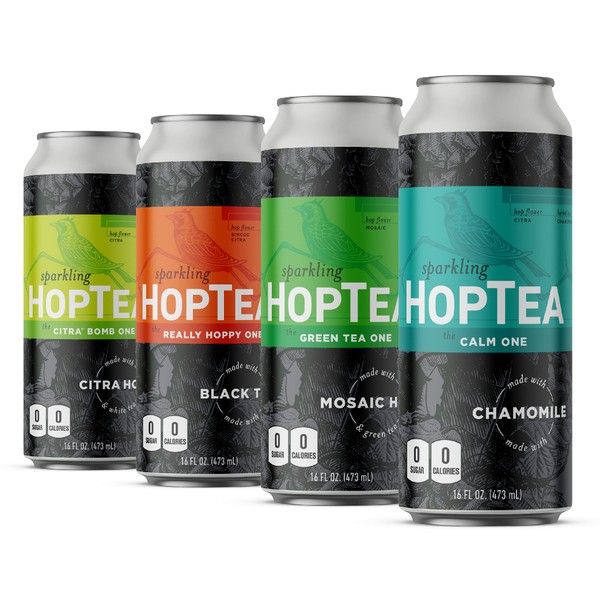 HOPLARK Sparkling HopTea - The Core Variety Pack - Craft Brewed NA Beer Alternative - Organic, Gluten-Free, Non GMO, Zero Calories, Sugar-Free, Unsweetened (12, 16oz Cans)