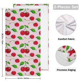 COVASA Red Cherry Hand Towels for Bathroom Set of 2,Microfiber Quick Dry Vintage Pink Sweet Fruit Green Leaves Kitchen Dish Towels,Decorative Guest Bathroom Towels for Face,Hair,Gym,Shower 14"x28"