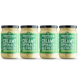 Sonoma Gourmet Spinach Alfredo Pasta Sauce | Gluten-Free and No Sugar Added | Made With Real Cream | 15.5 Ounce Jars (Pack of 4)
