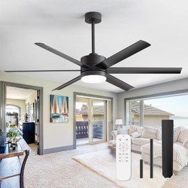 Breezary 60" Smart Ceiling Fan with Light Flush Mount Low Profile Fan Ultra Quiet DC Motor & Remote Control Ceiling Fan Light Combo for Bedroom/Kitchen Modern Industrial Farmhouse Design(Matt Black)