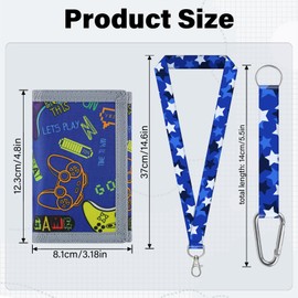 JONYEE Kids Wallet for Boys Girls 5-16, Boys Trifold Wallet with Lanyard and Zipper Coin Pocket for Kids Toddler Children, Novelty Sports Wallet with Stickers and Card Holder -Blue Gamepad