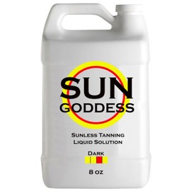 SUN GODDESS - DARK - Spray Tan Solution - 8 oz - Sunless Self Tanning Liquid for Airbrush or HVLP System - INCLUDES: Applicator Mitt, Application Gloves and Best Fake Tanner Lotion Mousse Sample