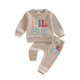 Toddler Baby Girls Big Sister Little Sis Matching Outfit 2PCS Pants Set Infant Sweatshirt + Sweatpants Fall Spring Tracksuit Clothes (12-18 Months, A-LIL SIS)