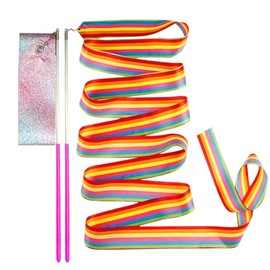 Pack of 2 gymnastics bands with rod, rainbow bands for gymnastics, rhythmic sports gymnastics band, dance bands