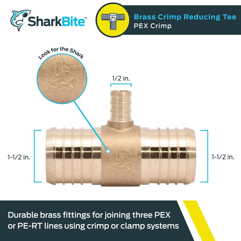 SharkBite 1-1/2 x 1-1/2 x 1/2 Inch Brass Crimp Reducing