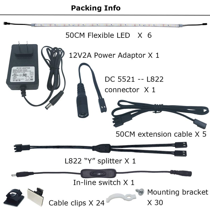 Litever Under Cabinet Light, 6 PCS 20 Inches Flexible LED