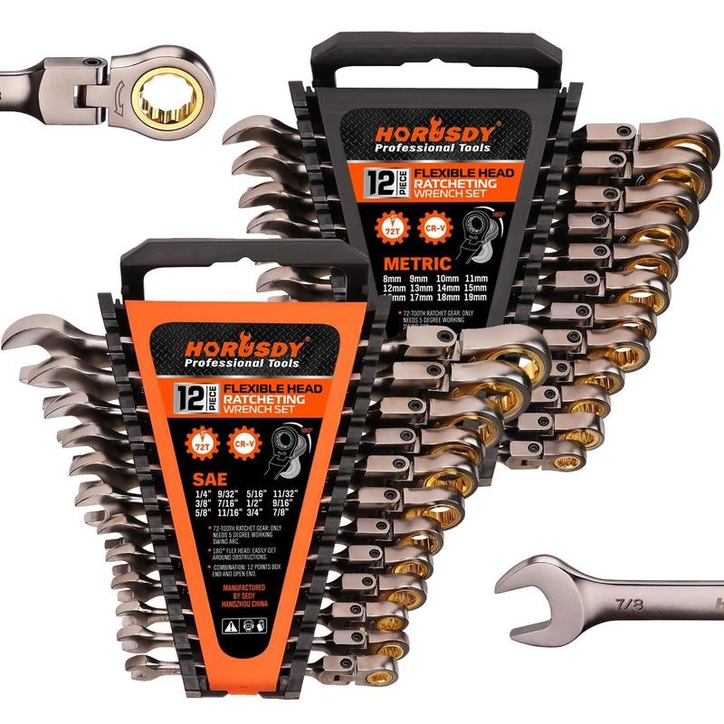 HORUSDY Flex-Head Ratcheting Wrench Set | Metric and SAE |