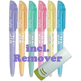 Pilot Frixion Light Pastel Set of 6 with Frixion Remover White (Set of 6 | with Eraser, Soft Pastel | Assorted)