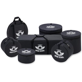 Drum Bags Set 7-pcs, Drum Cases Carrying Bag Padded Including 10" Tom Bag, 12" Tom Bag, 14" Snare Drum Bag, 16" Floor Tom Bag, 22'' * 18'' Bass Drum Case, 22" Cymbal Bag, Drum Hardware Bag (Fusion 16)