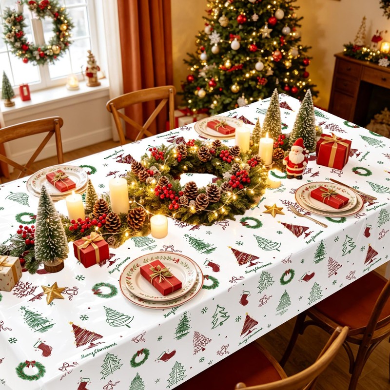 4 Pcs Christmas Tablecloths, Xmas Tree Table Cloths Winter Decorations