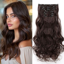 Cybelleza 48 cm Clip-In Extensions, Hairpiece Like Real Hair, 6 Pieces, Hair Extensions, Clip-In Hairpiece, Wavy Hair Thickening, Synthetic Hair, Medium Brown