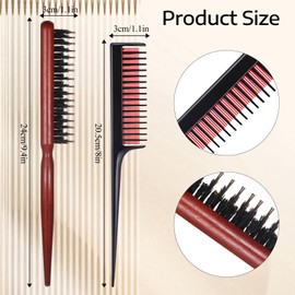 3 Pcs Hair Teasing Comb Set,Nylon Triple Comb and Boar Bristle Teaser Brushes for Women and Men styling Thick Fine Hair Styling, red, black